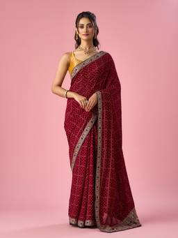 Mohey - Women Maroon Silk Stone Work Saree