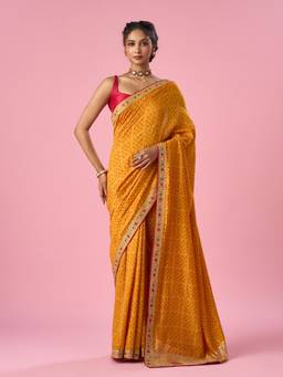Mohey - Women Yellow Silk Stone Work Saree