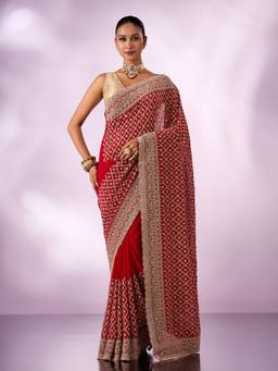 Mohey - Women Red Georgette Saree with Stone Work