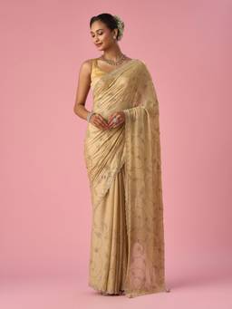 Mohey - Women Beige Organza Stone Work Saree