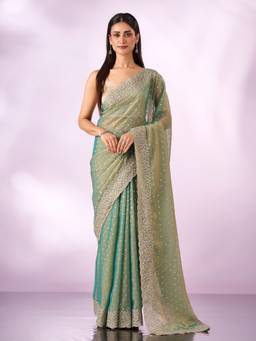 Mohey - Women Green Organza Embroidered Saree