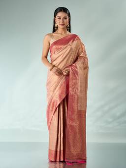 Mohey - Women Pink Silk Banarasi Woven Saree