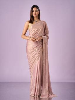 Mohey - Women Pink Embroidered Cutdana Work Chiffon Saree