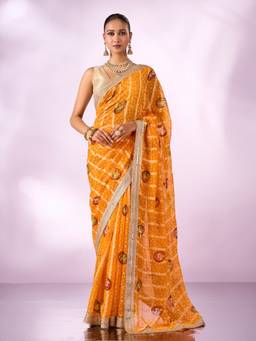 Mohey - Women Mustard Georgette Lace Border Saree
