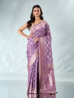 Mohey - Women Lavender Silk Zari Woven Saree
