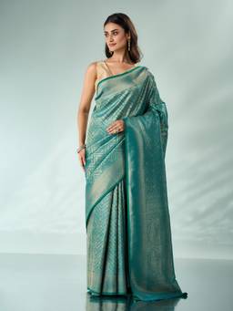 Mohey - Women Green Silk Zari Woven Saree