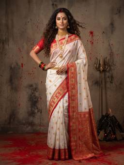 Sareemall - Women's Banarasi Silk White Woven Designer Saree