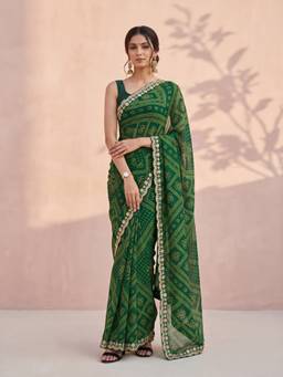 Sareemall - Women's Georgette Green Printed Designer Saree
