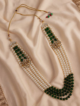 Vastramay - Men's Elegant Multi-Layered Pearl Necklace with Stone Work