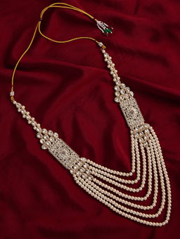 Vastramay - Men's Elegant Multi-Layered Pearl Necklace with Stone Work