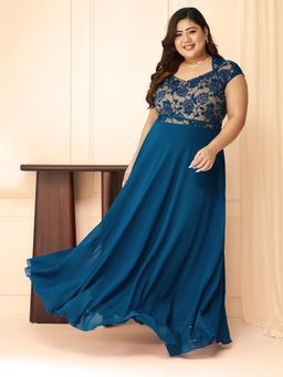 Miss Chase - Blue Fit and Flare Maxi Dress