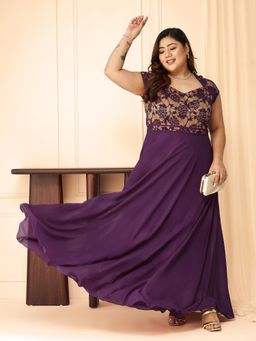 Miss Chase - Purple Fit and Flare Maxi Dress