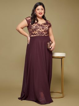 Miss Chase - Wine Fit and Flare Maxi Dress