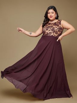 Miss Chase - Wine Sleeveless Maxi Dress