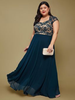 Miss Chase - Teal Fit and Flare Maxi Dress