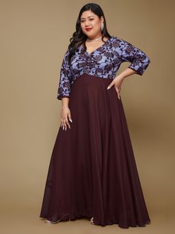 Miss Chase - Wine Floral Print Maxi Dress