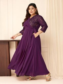 Miss Chase - Purple Embroidered Maxi Dress
