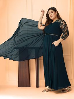 Miss Chase - Teal Solid Maxi Dress