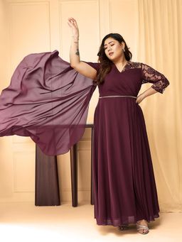 Miss Chase - Wine Solid Maxi Dress