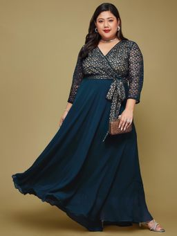Miss Chase - Teal Floral Printed Maxi Dress