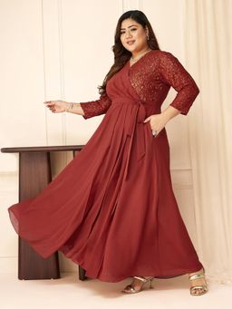 Miss Chase - Red Embroidered Maxi Dress