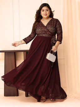 Miss Chase - Wine Floral Printed Maxi Dress