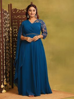 Miss Chase - Blue Solid Maxi Dress