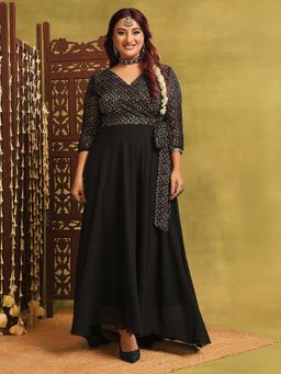 Miss Chase - Black Self-Design Maxi Dress