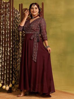 Miss Chase - Wine Self-Design Maxi Dress
