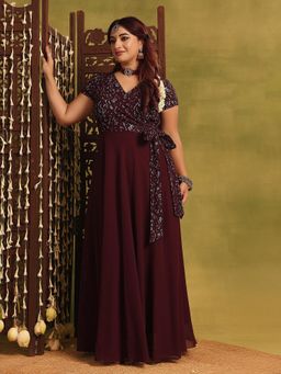 Miss Chase - Red Self-Design Maxi Dress