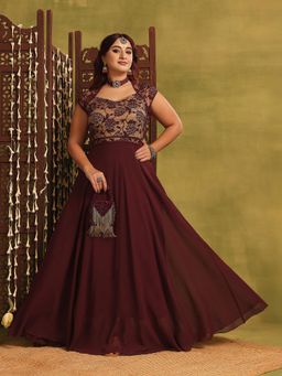 Miss Chase - Wine Floral Print Maxi Dress