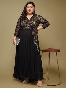 Miss Chase - Black Self-Design Maxi Dress