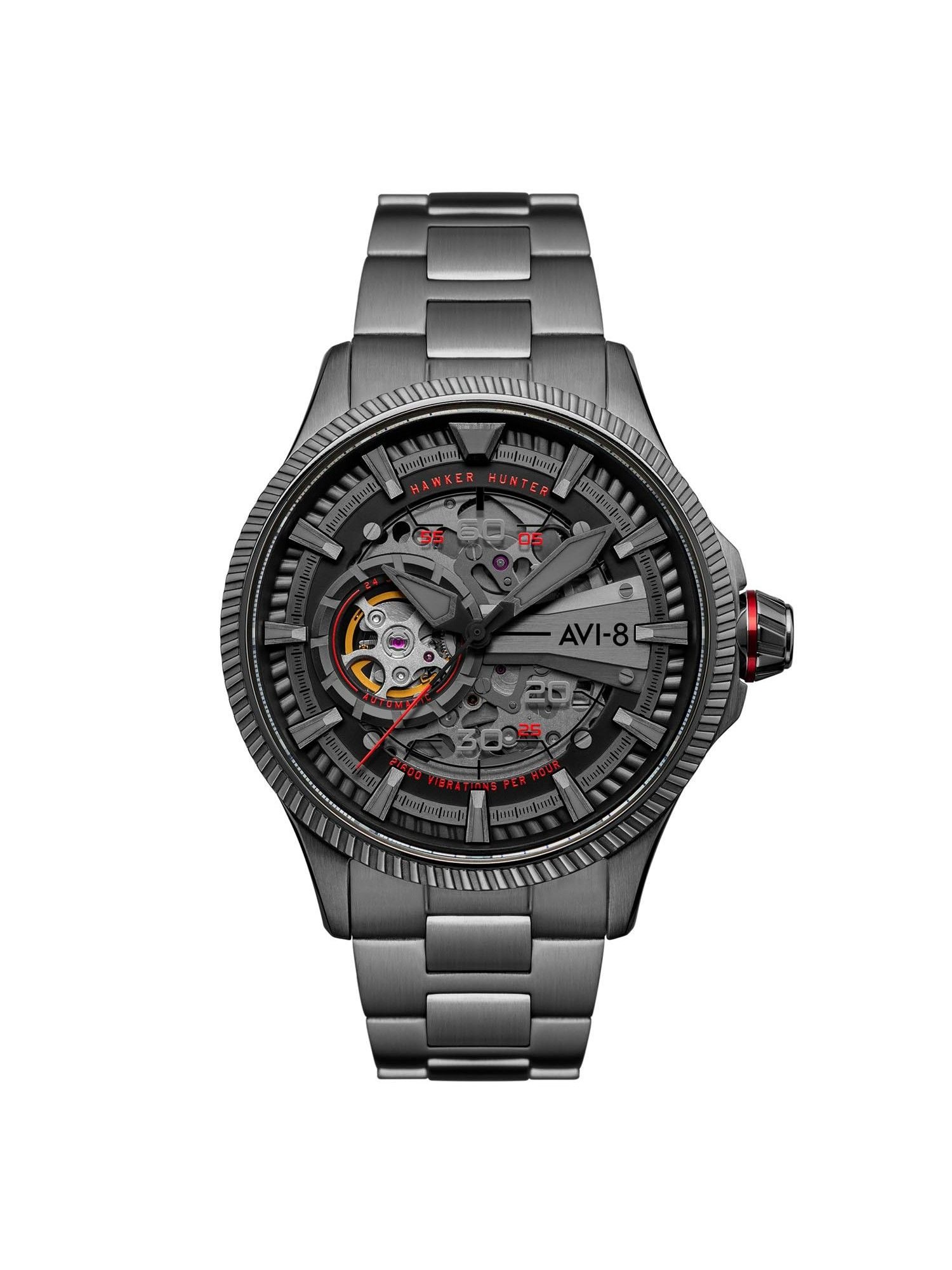 Buy AVI-8 Hawker Hunter Automatic Skeleton Black Luminova Round