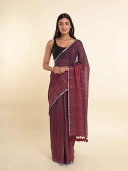 Suta - Maroon Colorblock Cotton Blend Saree