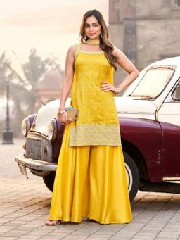 BC Balaji Creation - Yellow Chinon Embroidery Kurta and Sharara with Dupatta