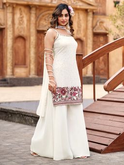 BC Balaji Creation - Off White Georgette Embroidery Kurta and Sharara with Dupatta