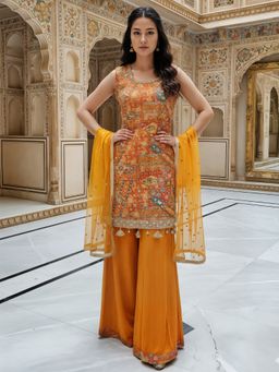 Chhabra 555 - Banarasi Meenakari Orange Kurta and Palazzo with Dupatta