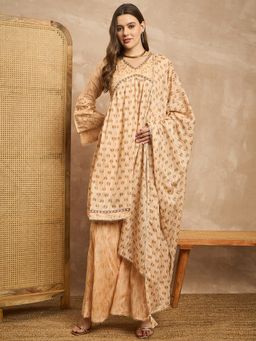 CHETI - Women Cotton Voile Mustard Short Kurta And Pant With Dupatta