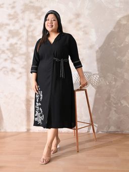 Desi Noor - Black Embroidered Midi Dress