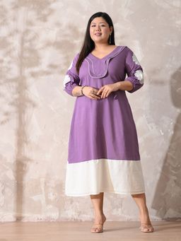 Desi Noor - Lavender Cotton Embroidered Patch Dress