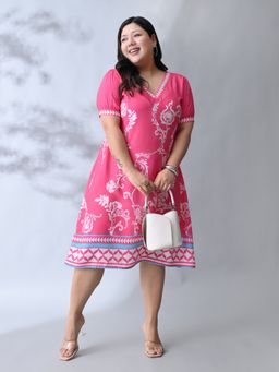 Desi Noor - Pink Placement Printed Dress