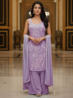 Chhabra 555 - Purple Sequin and Cut-Dana Embroidered Georgette Kurta and Pant with Dupatta