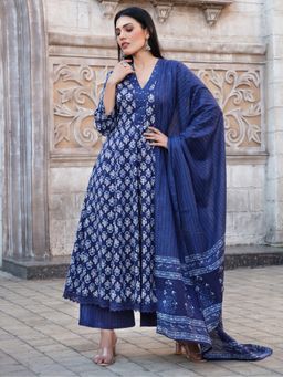 Chhabra 555 - Navy Blue Floral Print Sequins Anarkali Kurta and Palazzo with Dupatta