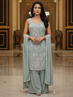 Chhabra 555 - Turquoise Sequin and Cut-Dana Embroidered Georgette Kurta and Pant with Dupatta