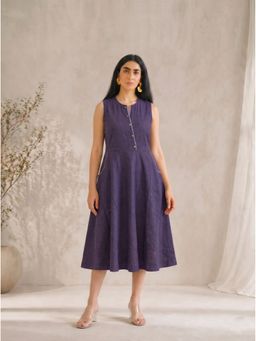 Kami Kubi - Bias Fit And Flare Cotton With Asymmetric Placket Purple Dress