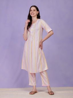 Pink Fort - Cotton Striped Kurta and Pant (Set of 2)