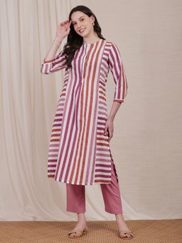 Pink Fort - Cotton Stripe Kurta and Pant (Set of 2)