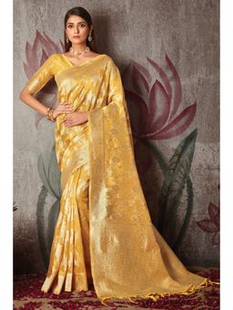 Sangam Prints - Mustard Woven Work Traditional Tassels Saree with Unstitched Blouse
