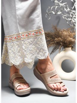 SHUZ TOUCH - Cream Embellished Open Toe Comfort Heel