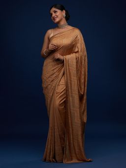 Koskii - Gold Sequins Semi Crepe Designer Saree with Unstitched Blouse